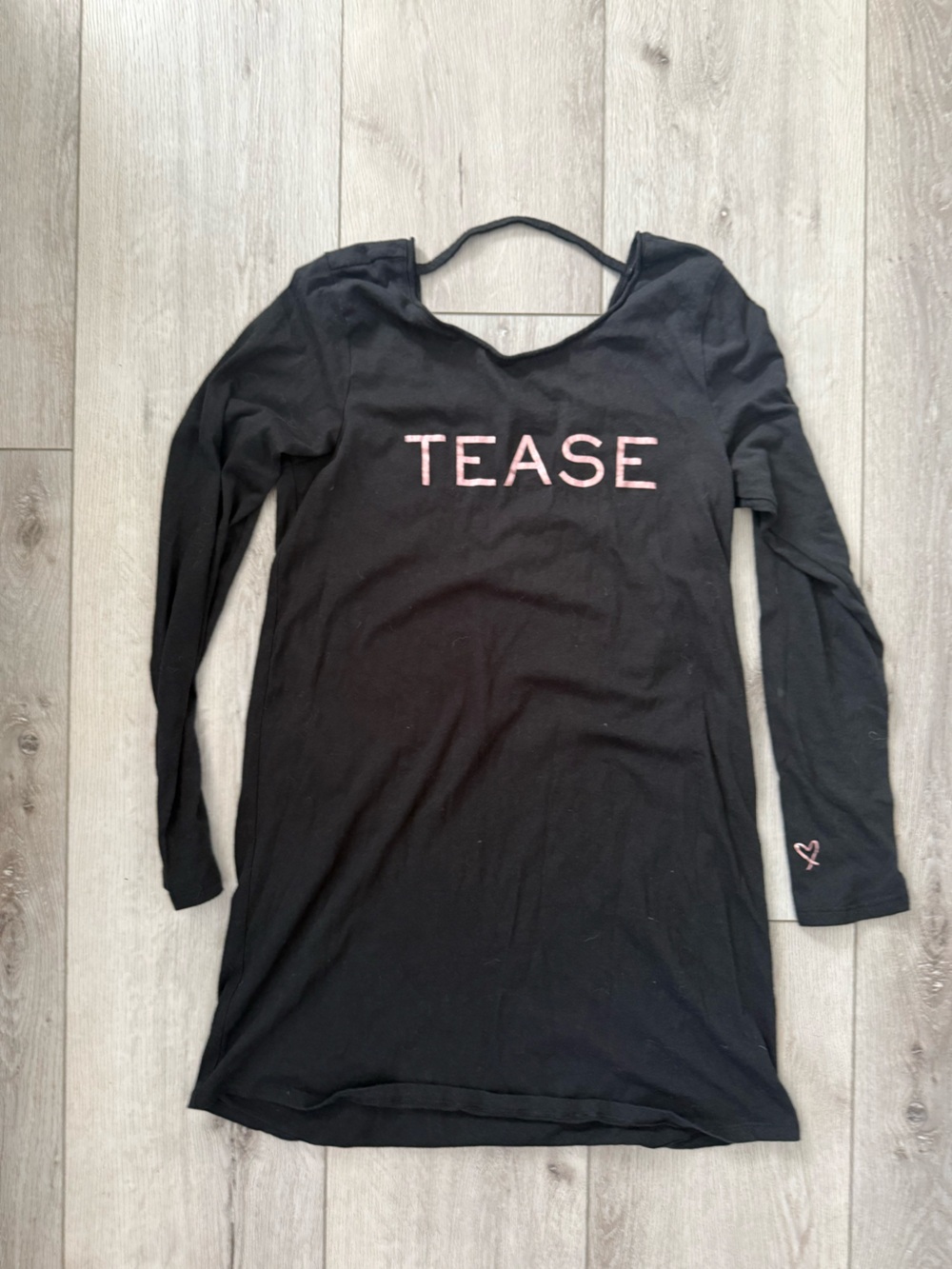 Victoria's Secret Black Top with Iridescent Pink Heart Accent